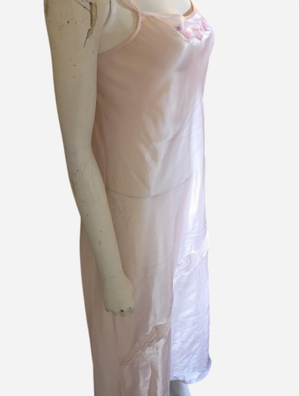 Y2K PINK Victoria's Secret Pink Floral Embroidery Lace Trim Satin Slip Dress L - Picture 4 of 8